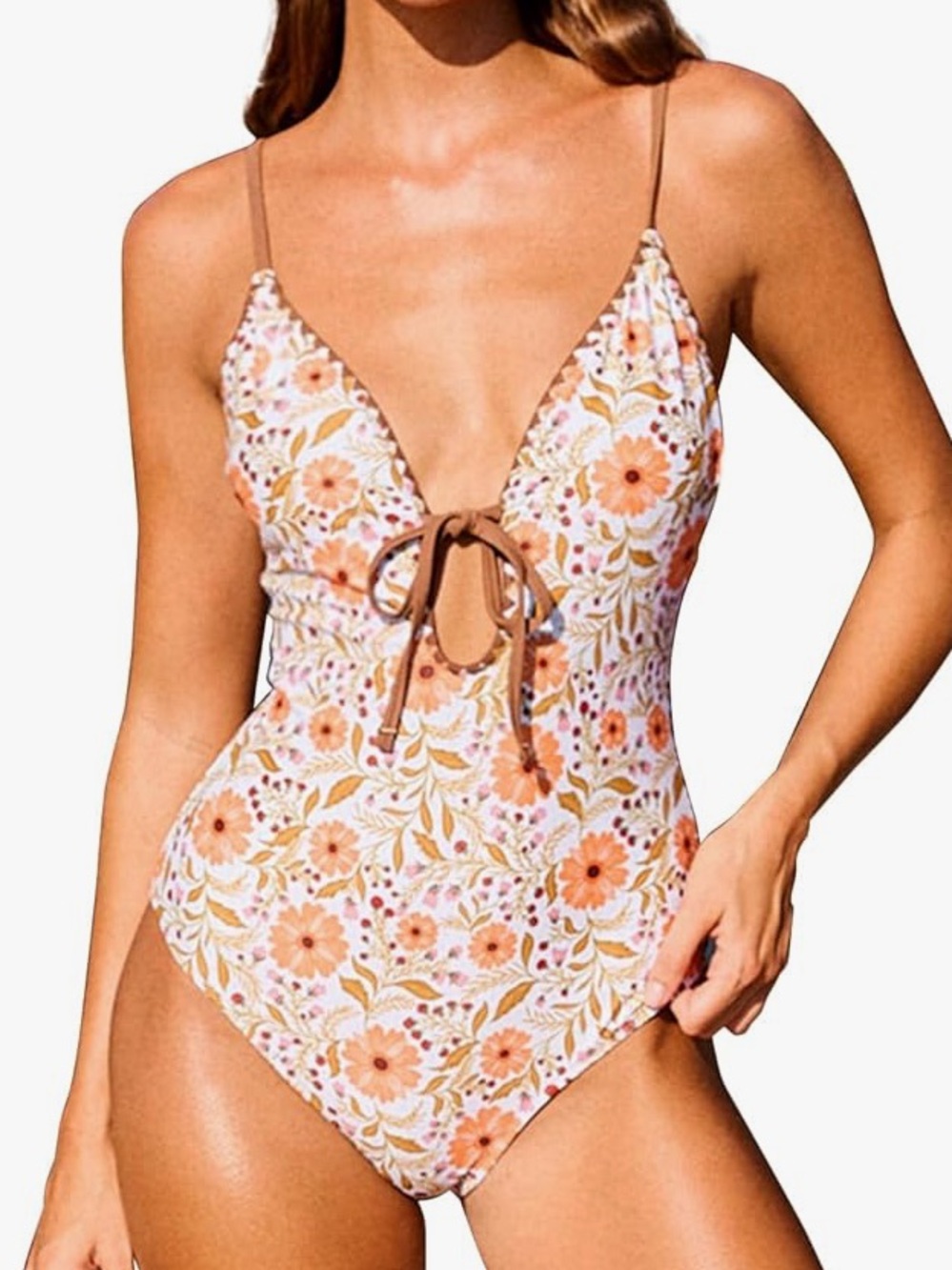 CHYRII Women's Sexy Cutout Scalloped One Piece Swimsuit V Neck size Large